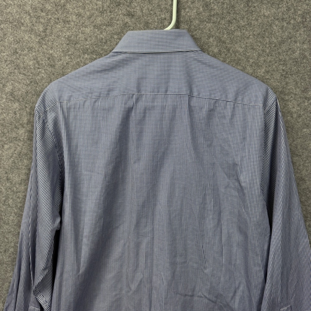 Michael Kors Mens Blue White Micro Gingham Dress Shirt 15.5 32/33 Long Sleeve - Picture 6 of 8